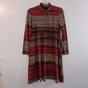 Chris McLaughlin Lady Midi Dress Sz 8 Polyester Horizontal Strips Multicolor